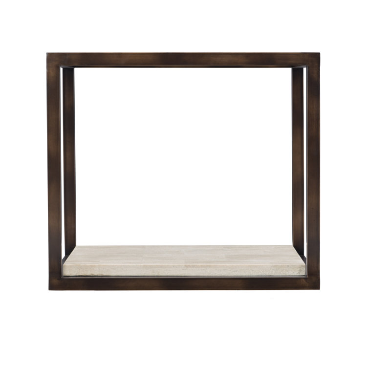 Transitional Brown Stone and Metal Rectangular End Table