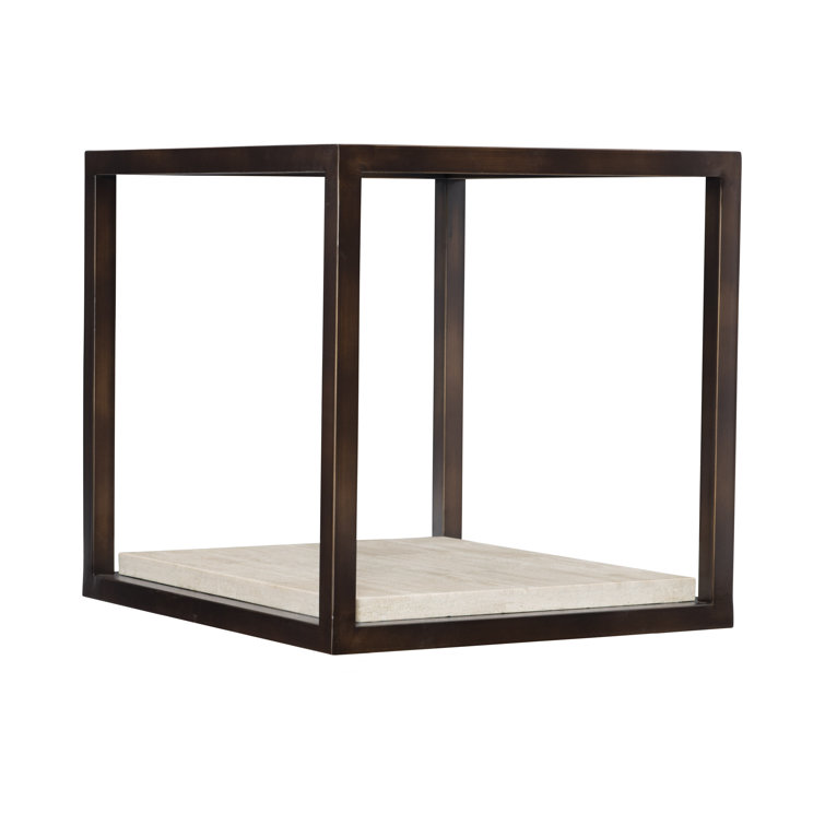 Transitional Brown Stone and Metal Rectangular End Table