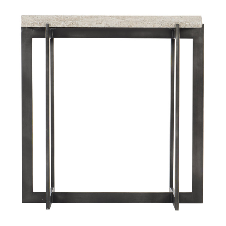 Transitional Brown and White Bar Height Side Table with Laminated Travertine Top