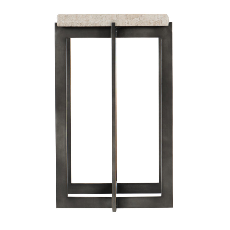 Transitional Brown and White Bar Height Side Table with Laminated Travertine Top