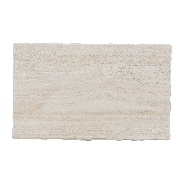 Transitional Brown and White Bar Height Side Table with Laminated Travertine Top