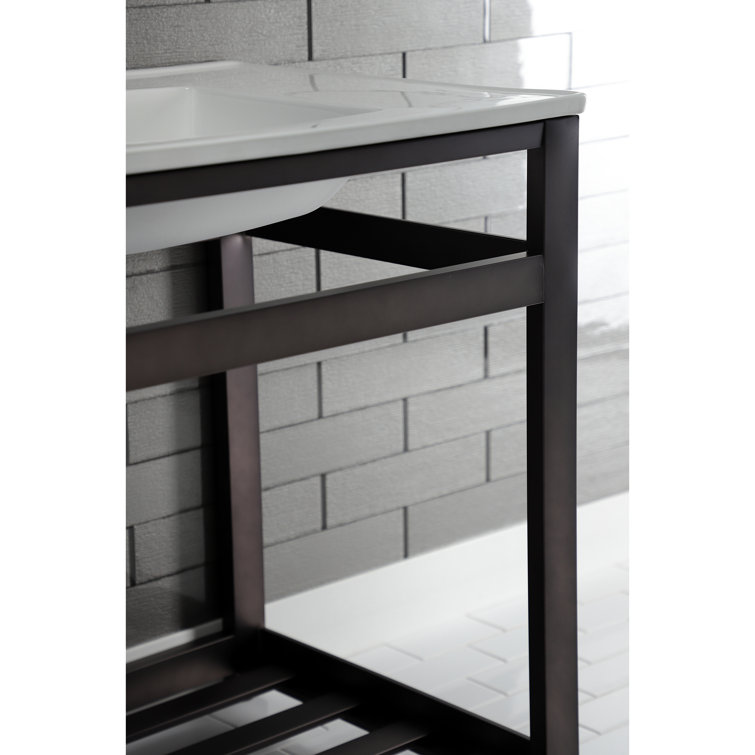 White Ceramic Console Sink with Brushed Nickel Steel Base
