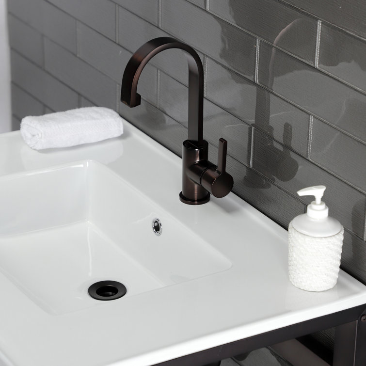White Ceramic Console Sink with Brushed Nickel Steel Base