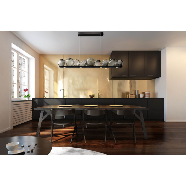 Matte Black Gem Bezel 59" LED Linear Island Light with Smoke Shade