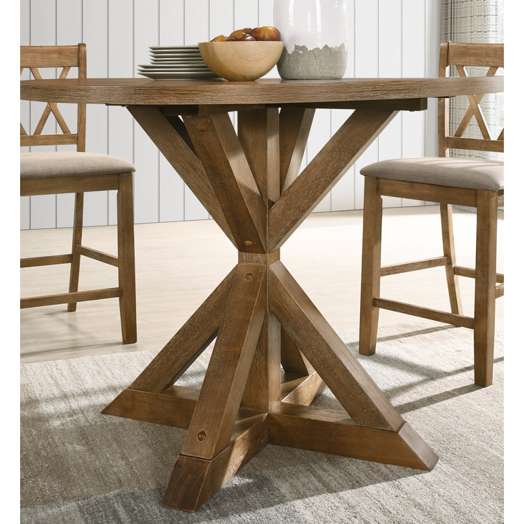 Rustic Round Wood Cross-Buck Counter Height Dining Table