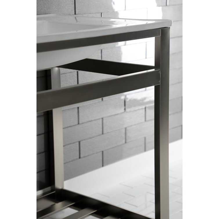 White Ceramic Console Sink with Brushed Nickel Steel Base