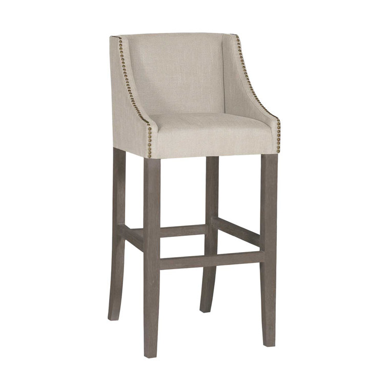 Natural Gray Upholstered Bar Stool with Wood Frame