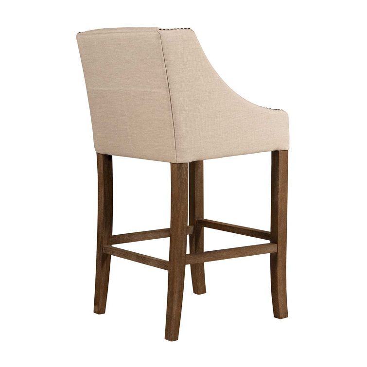 Natural Gray Upholstered Bar Stool with Wood Frame