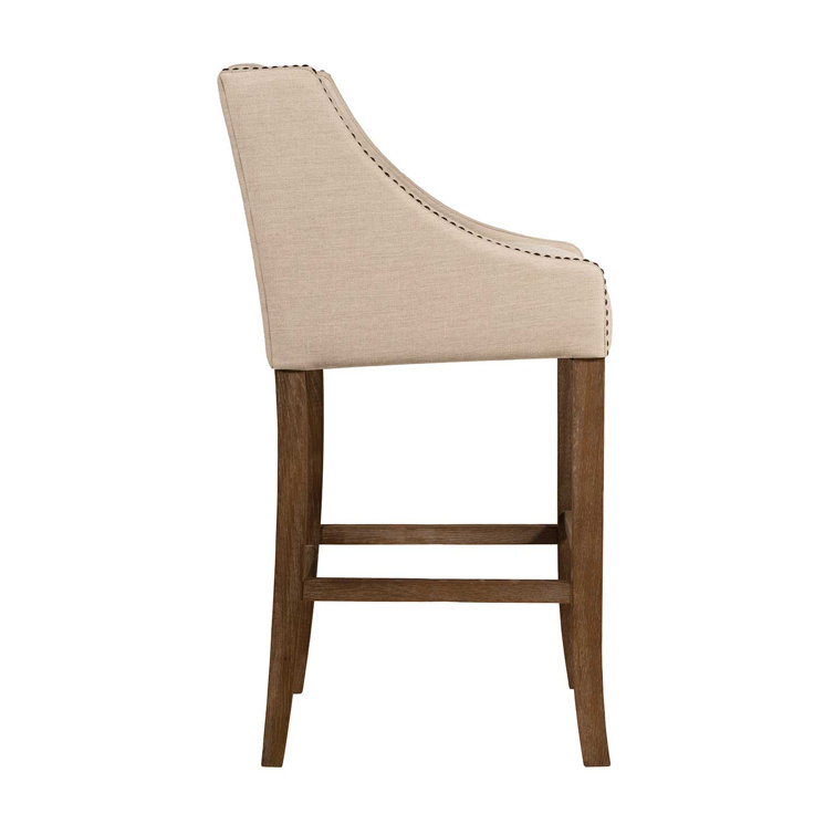 Natural Gray Upholstered Bar Stool with Wood Frame