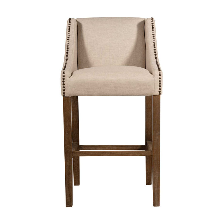 Natural Gray Upholstered Bar Stool with Wood Frame
