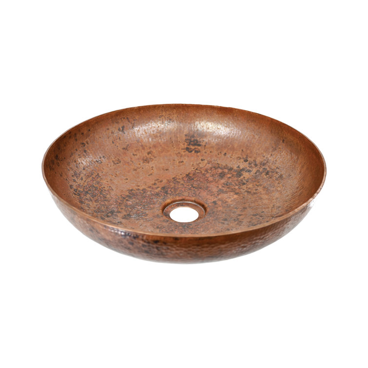 Tempered Copper Round Vessel Bathroom Sink