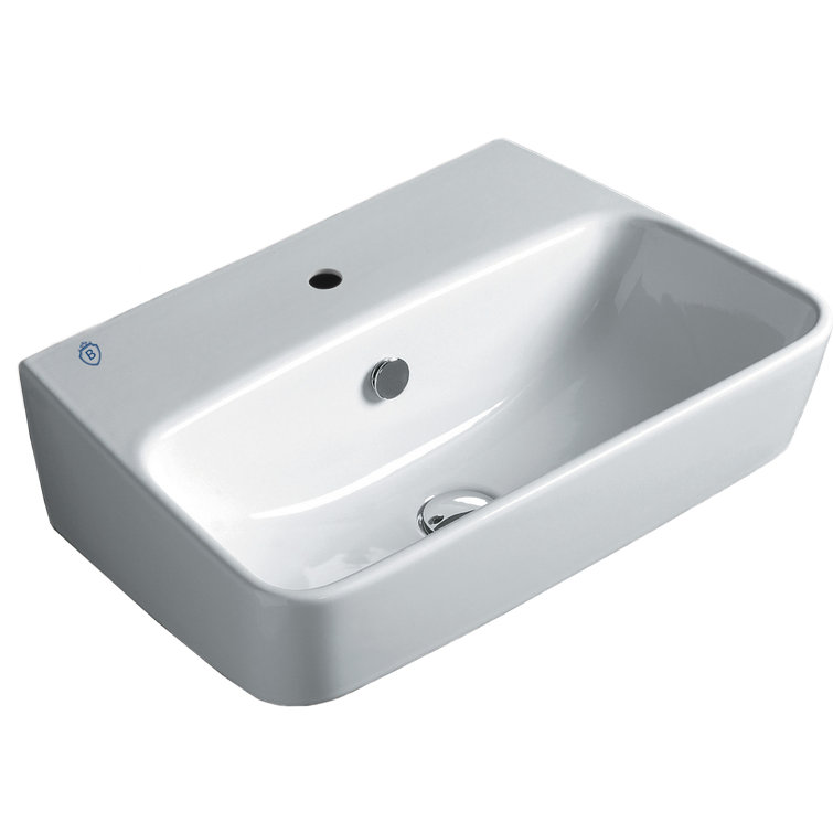 White Ceramic Rectangular Wall Mount Basin with Single Hole