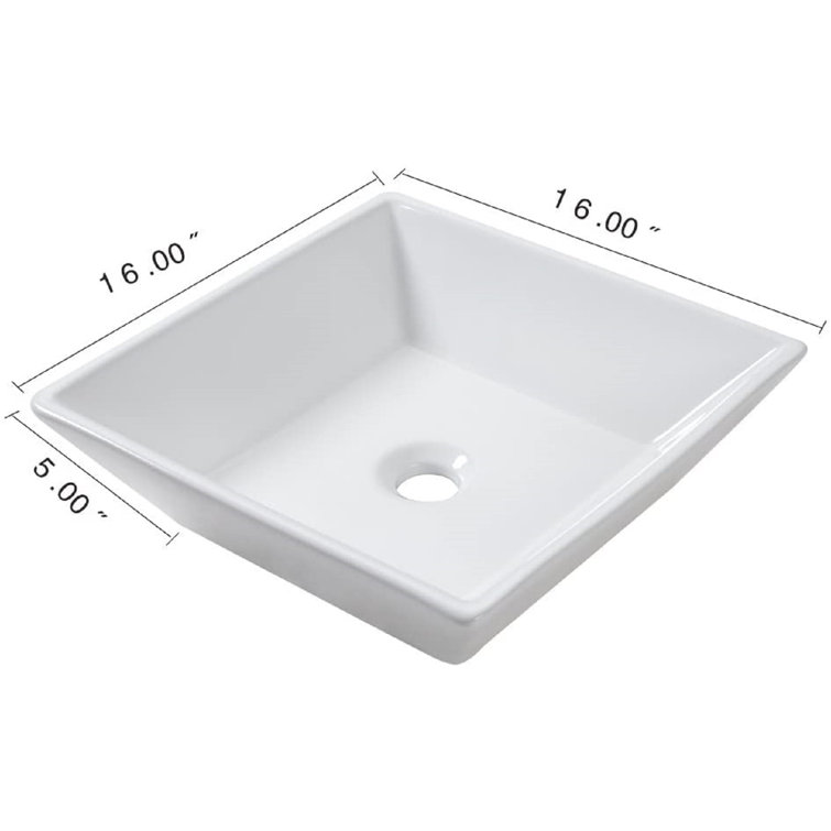 16'' Square White Ceramic Vessel Sink