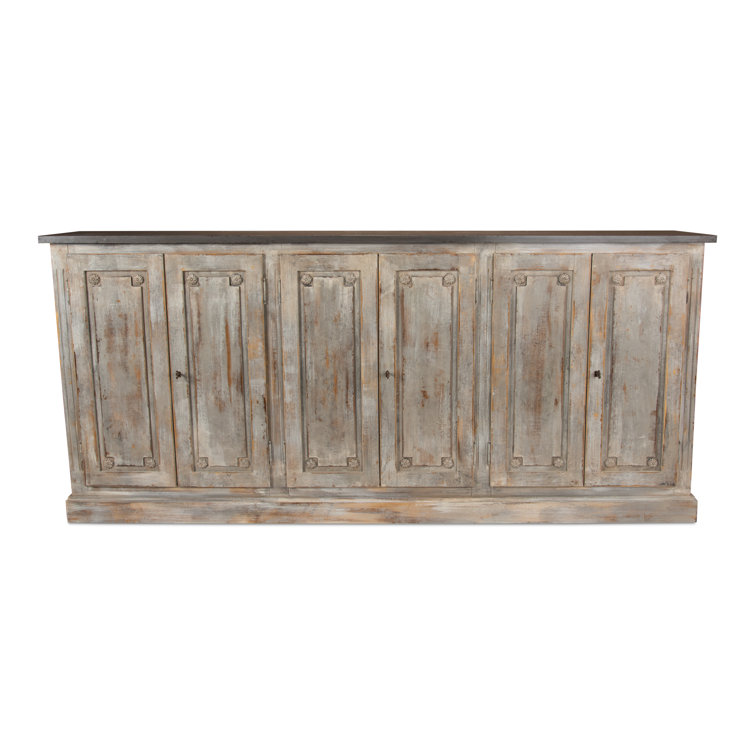 Bellagio 96" Gray Oak and Quartz Sideboard with Floral Medallions