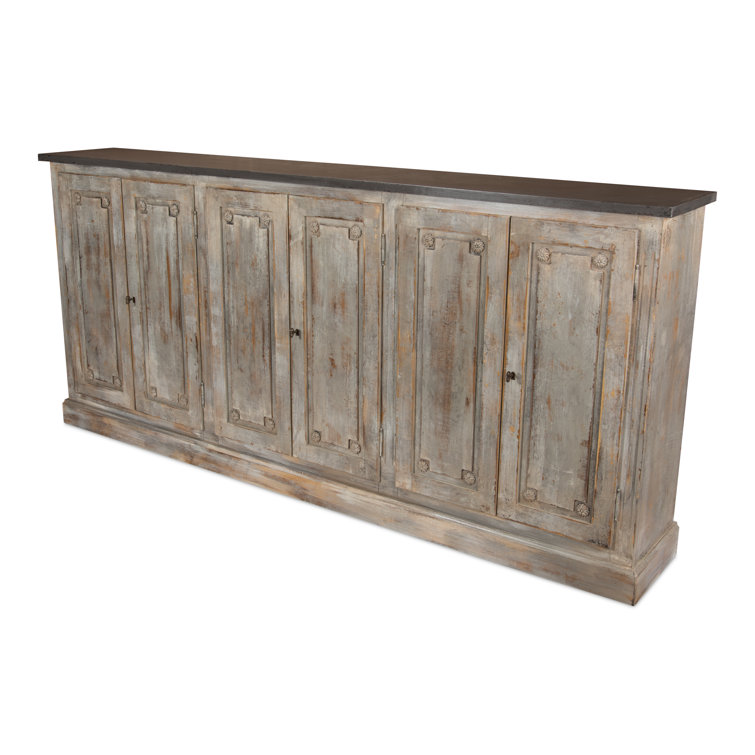 Bellagio 96" Gray Oak and Quartz Sideboard with Floral Medallions
