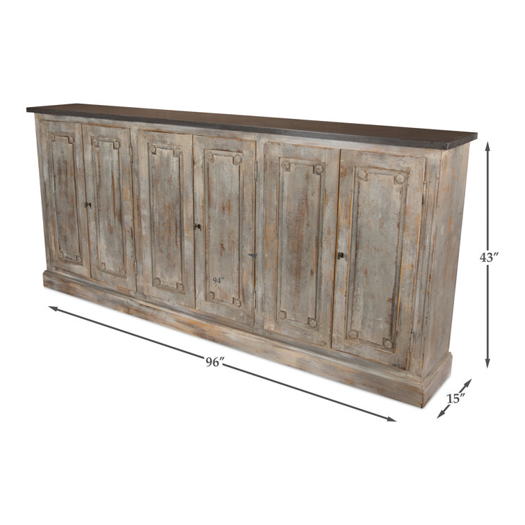 Bellagio 96" Gray Oak and Quartz Sideboard with Floral Medallions