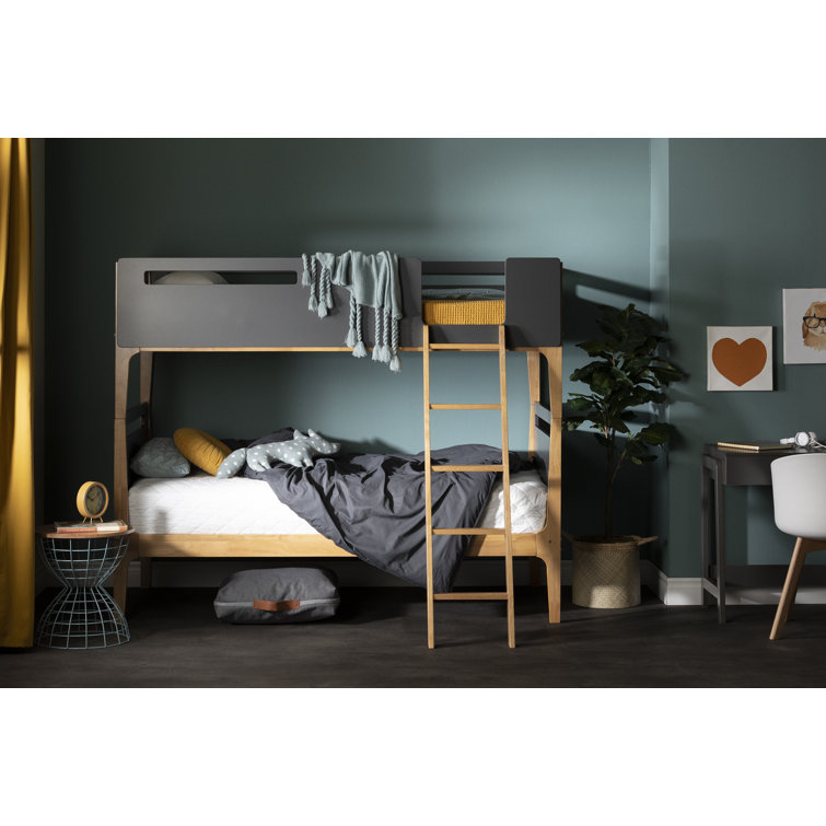 Charcoal Gray and Exotic Wood Twin Bunk Bed Frame