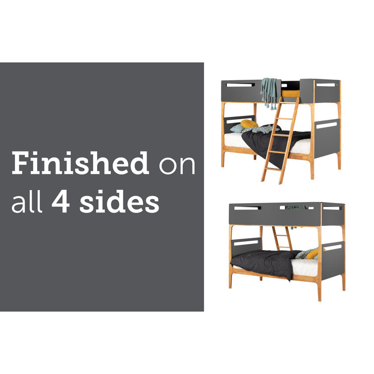 Charcoal Gray and Exotic Wood Twin Bunk Bed Frame