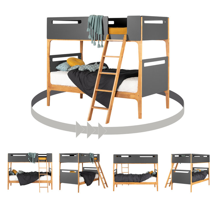 Charcoal Gray and Exotic Wood Twin Bunk Bed Frame