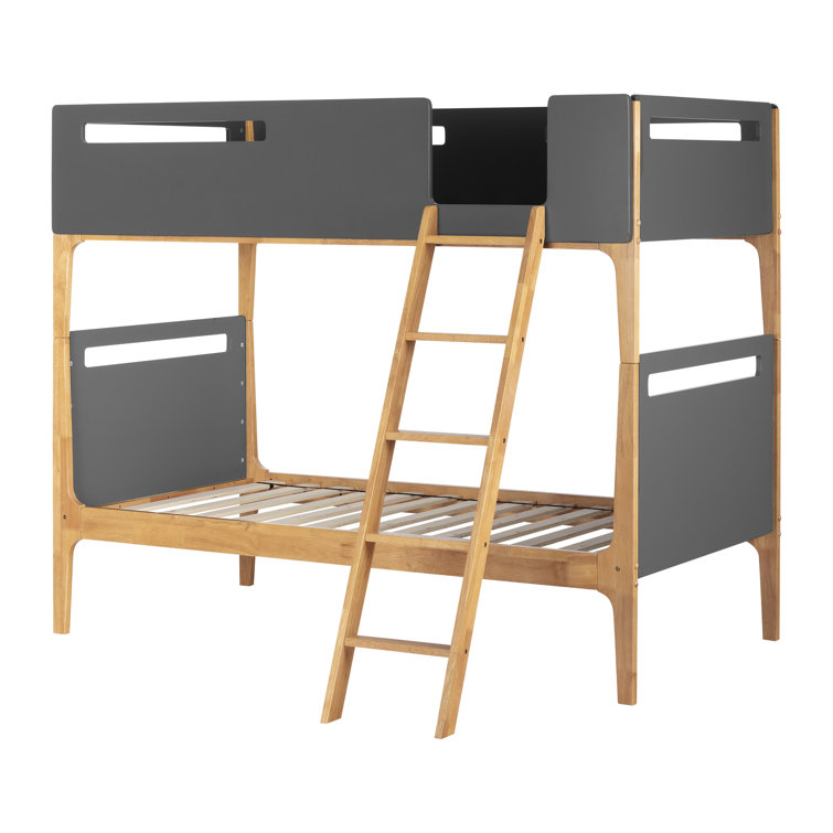 Charcoal Gray and Exotic Wood Twin Bunk Bed Frame