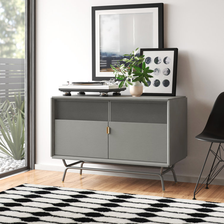 Risk-Averse Gray 48" TV Stand with Brass Details and Cabinet