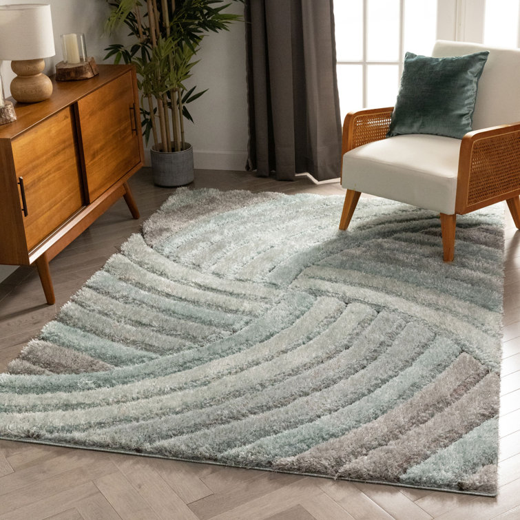 Blue and Gray Geometric Shag Area Rug 3'11" x 5'3"