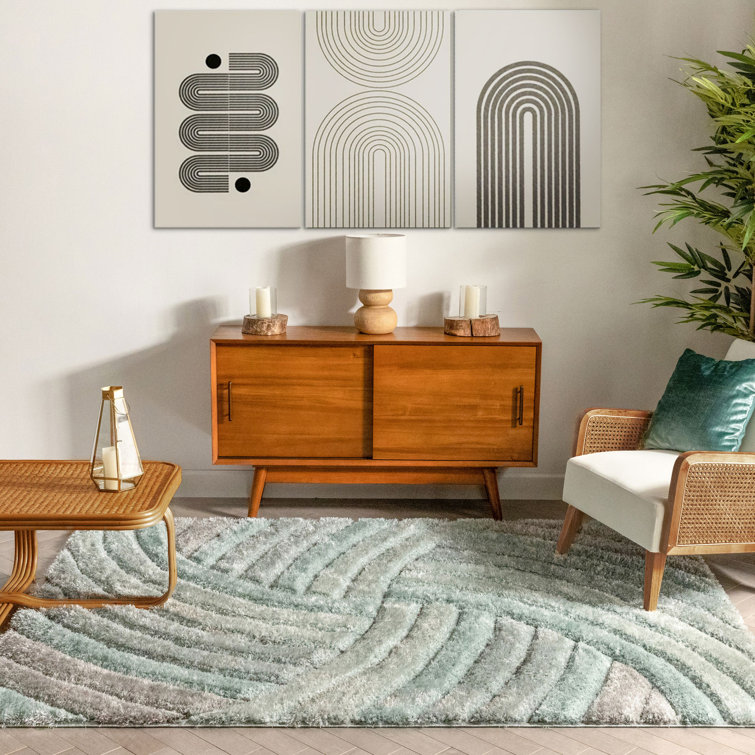 Blue and Gray Geometric Shag Area Rug 3'11" x 5'3"