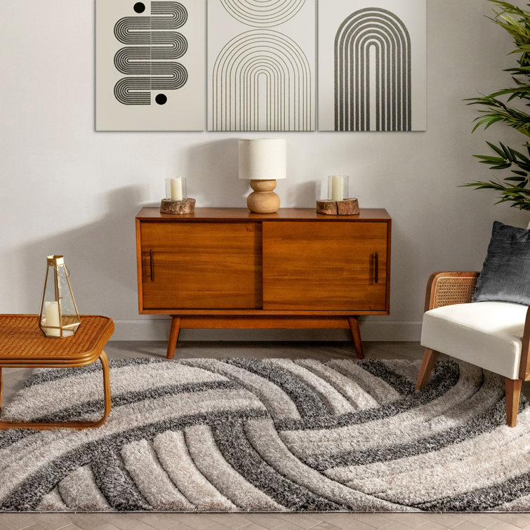San Francisco Gray Geometric Shag Area Rug