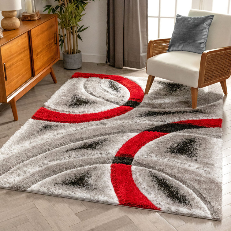 San Francisco Red and Gray Geometric Shag Rug 5'3" x 7'3"