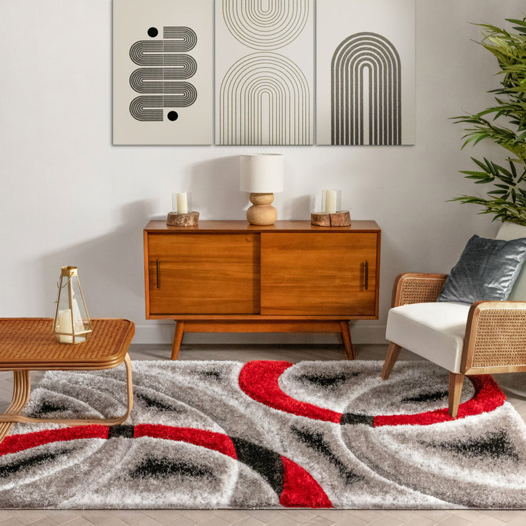 San Francisco Red and Gray Geometric Shag Rug 5'3" x 7'3"