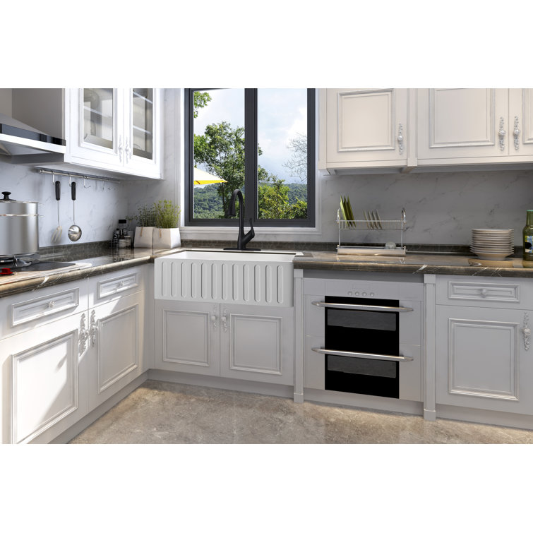 Roine 30'' White Stone Farmhouse Apron Front Single Bowl Kitchen Sink