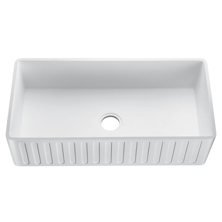 White Stone Farmhouse Apron Front Single Bowl Kitchen Sink