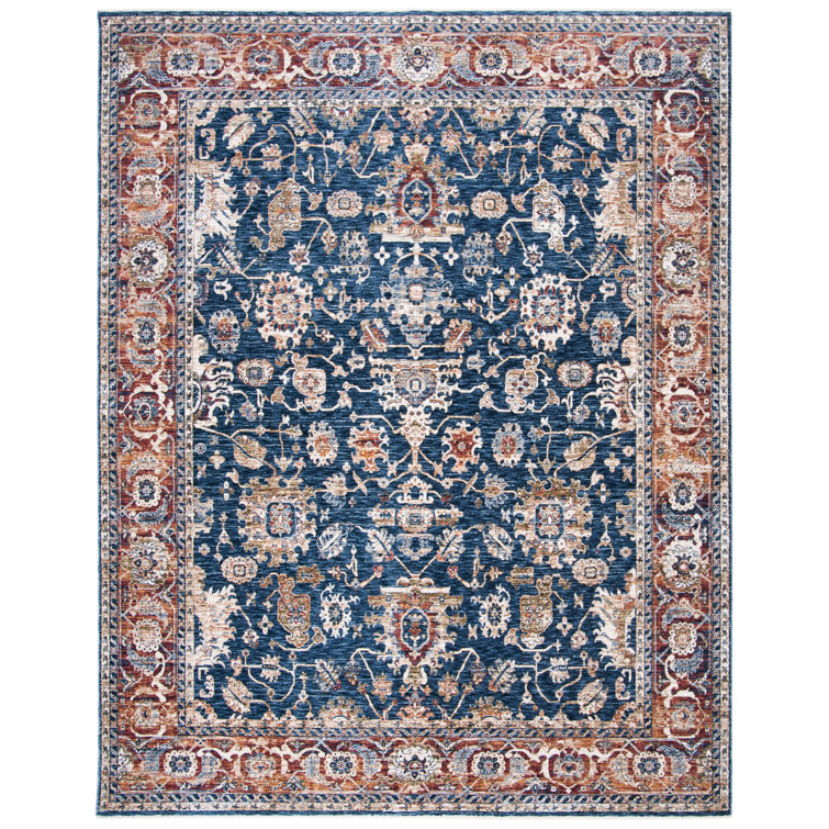 Bennet Oriental Hand-Knotted Dark Blue and Red Synthetic Area Rug