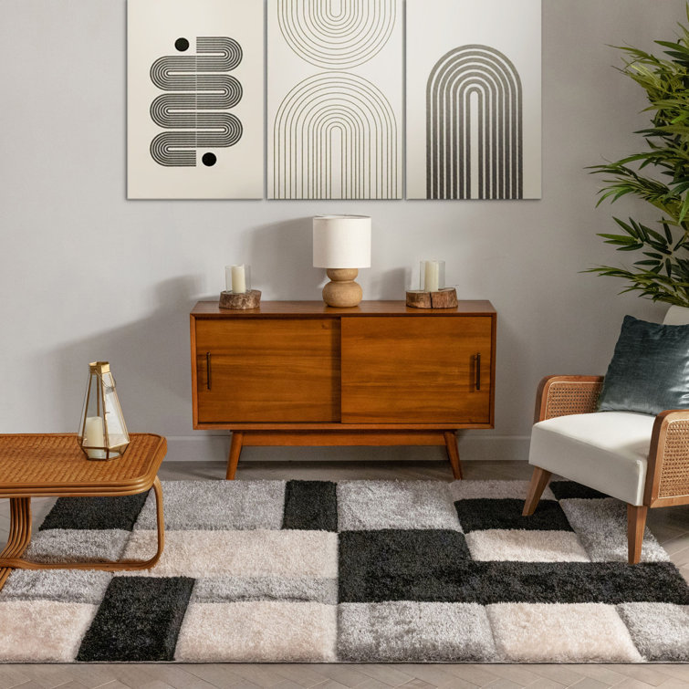 San Francisco Black and Gray Geometric Shag Area Rug 5' x 7'