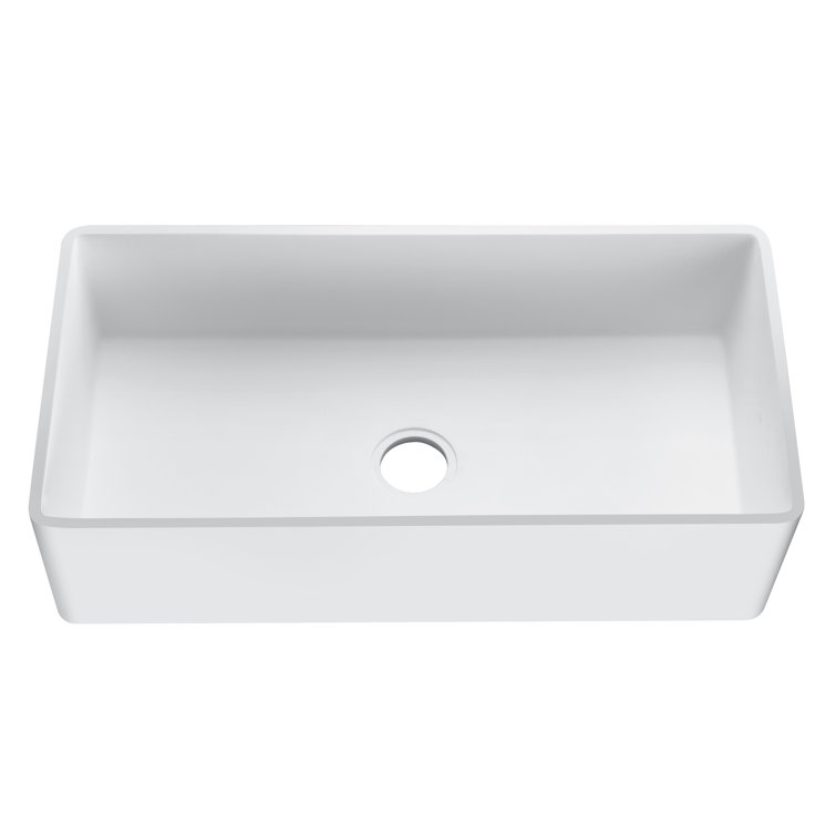 White Stone Farmhouse Apron Front Single Bowl Kitchen Sink