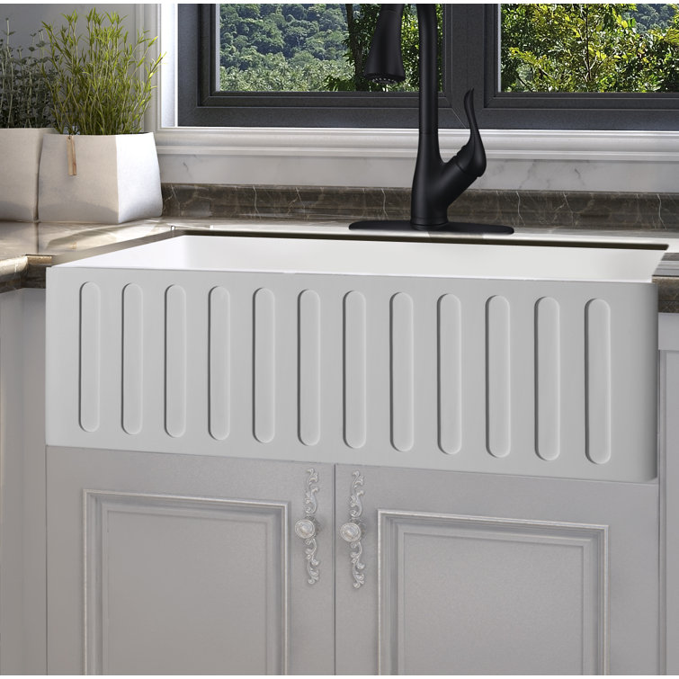Roine 30'' White Stone Farmhouse Apron Front Single Bowl Kitchen Sink