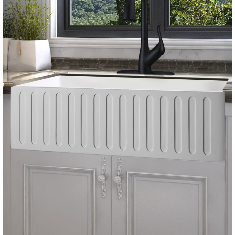 White Stone Farmhouse Apron Front Single Bowl Kitchen Sink