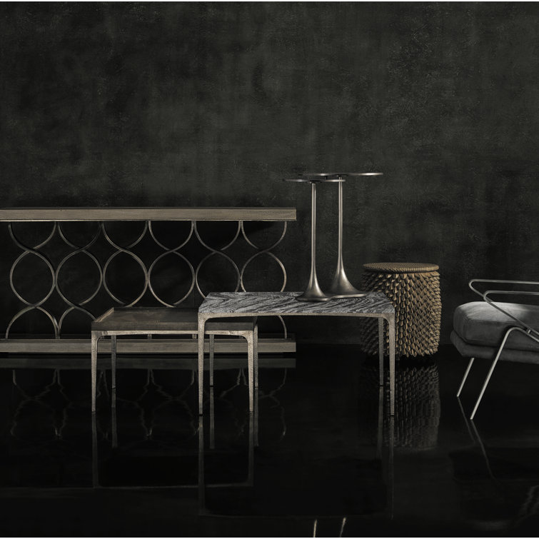 Transitional Gray and Black Marble Nesting Coffee Table with Storage
