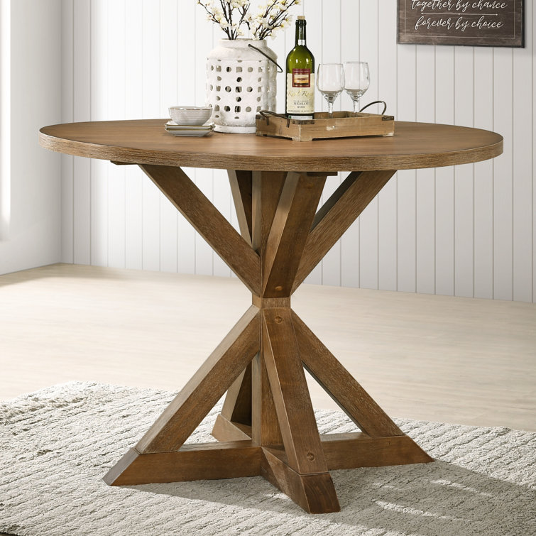 Rustic Round Wood Cross-Buck Counter Height Dining Table
