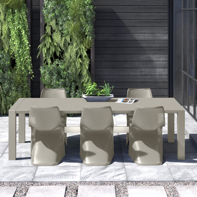 Taupe Extendable 6-8 Person Outdoor Dining Set with Stackable Chairs