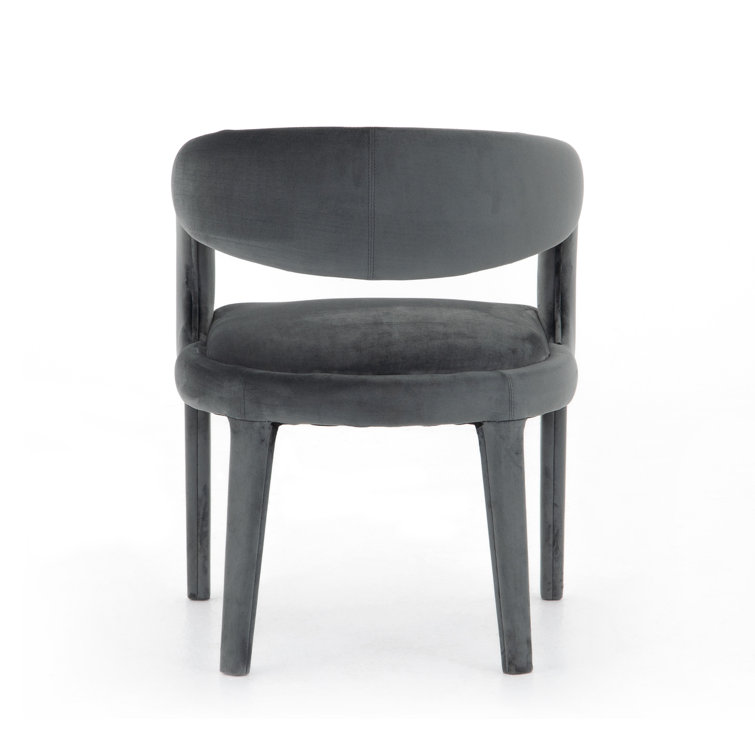 Charcoal Velvet Upholstered Arm Chair with Wood & Cane Accents