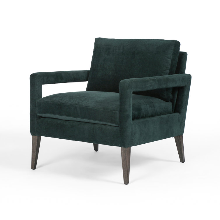 Emerald Worn Velvet Handcrafted Green Wood Armchair