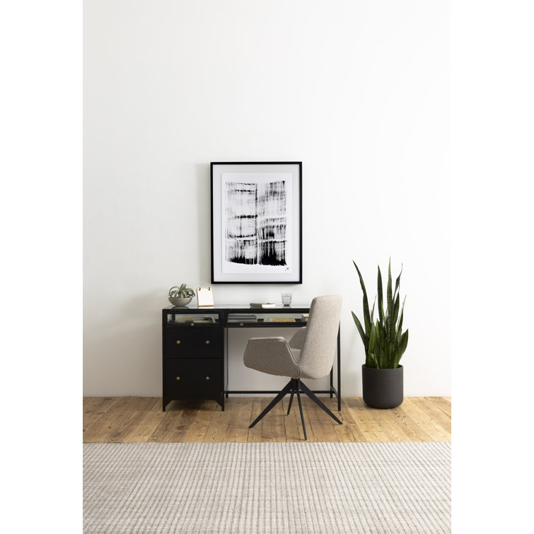 Contemporary Black Iron & Glass Home Office Desk with Drawer