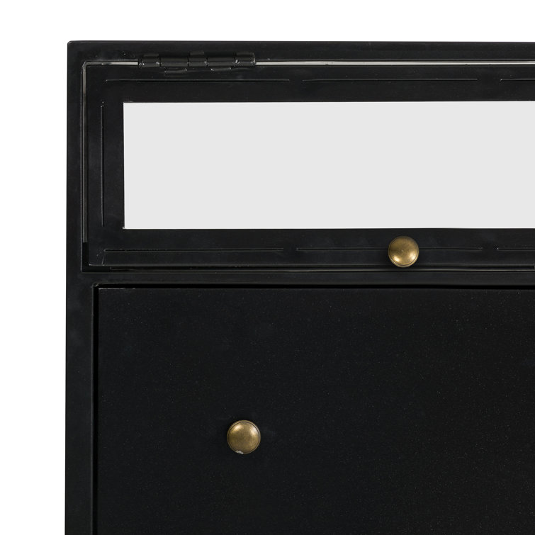 Contemporary Black Iron & Glass Home Office Desk with Drawer