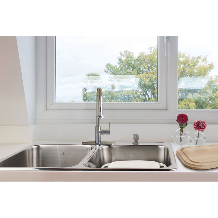 31.25'' Satin Finished Double Bowl Stainless Steel Kitchen Sink