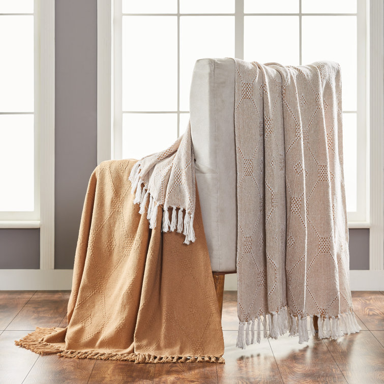 Cinnamon Cotton Reversible Throw Blanket, 50" x 60", 2-Pack
