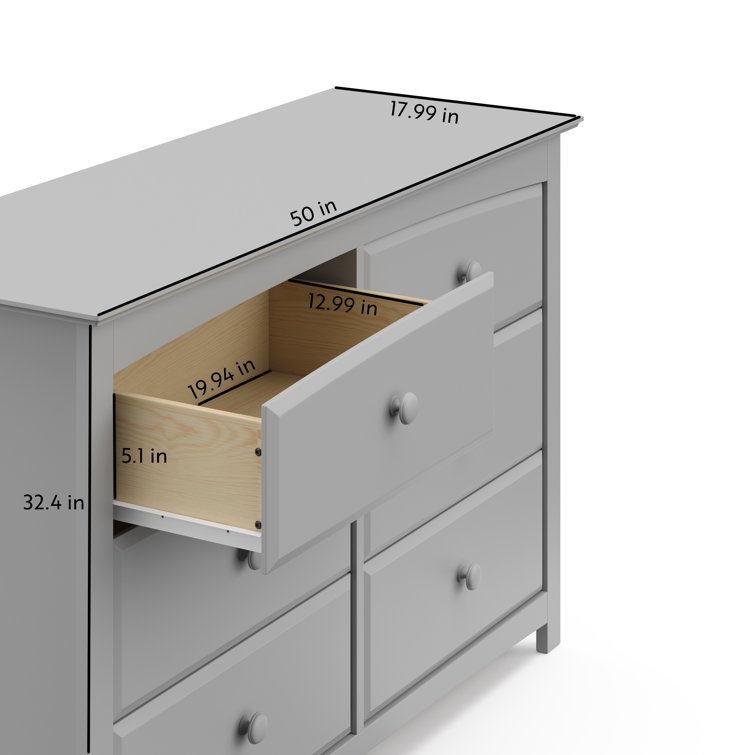 Pebble Gray Double Nursery Dresser with Six Drawers