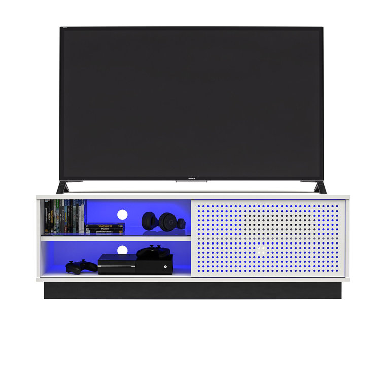 Contemporary White Gamer TV Stand with LED & Wire Management