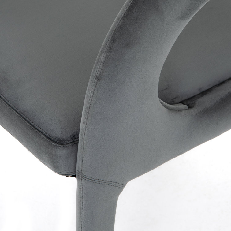 Charcoal Velvet Upholstered Arm Chair with Wood & Cane Accents
