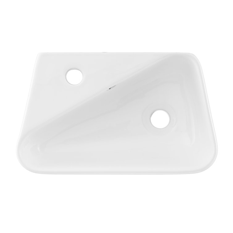 White Ceramic Wall-Mount Sink with Left Side Faucet